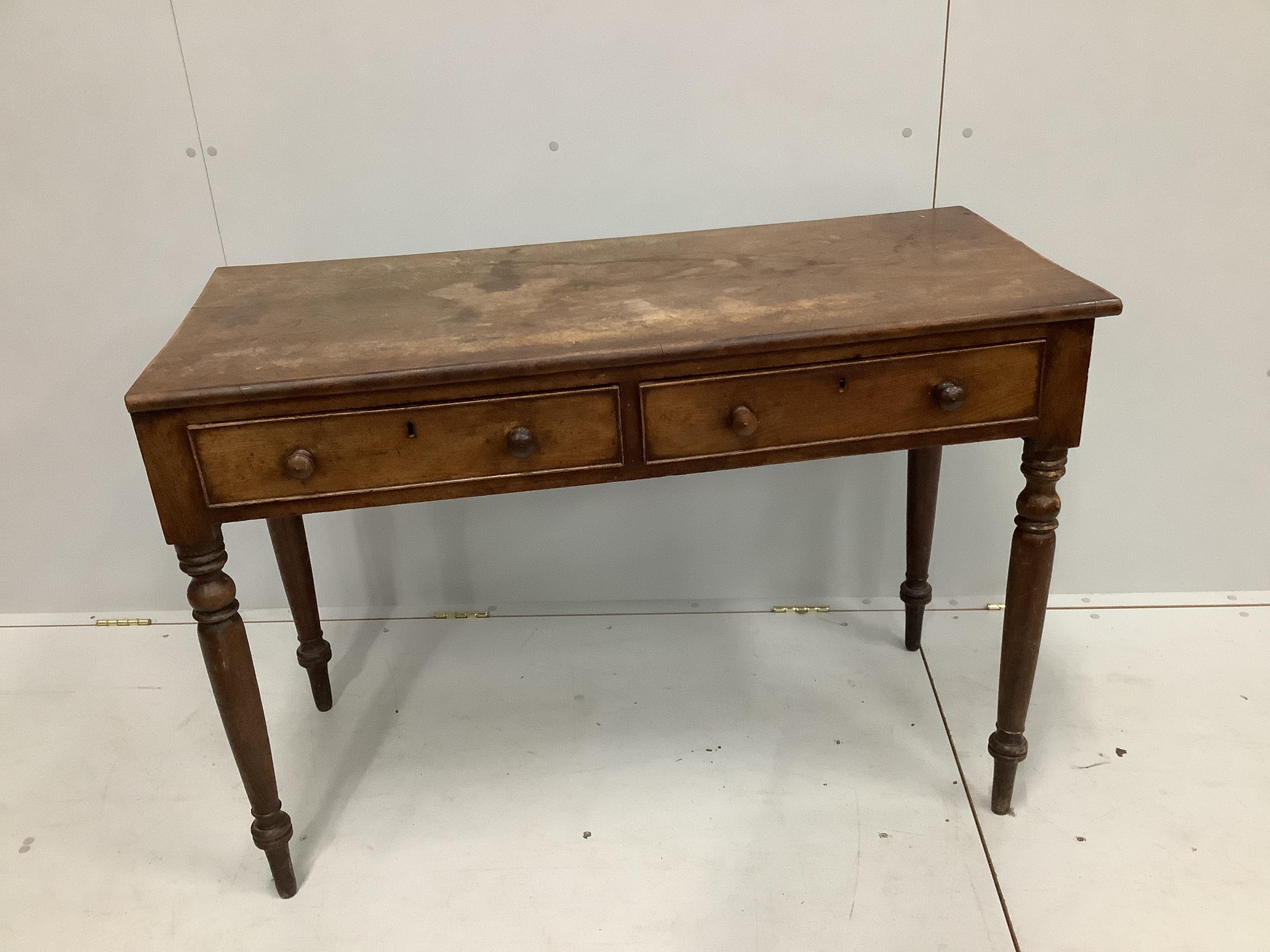 An early Victorian mahogany two drawer side table, width 115cm, depth 51cm, height 80cm